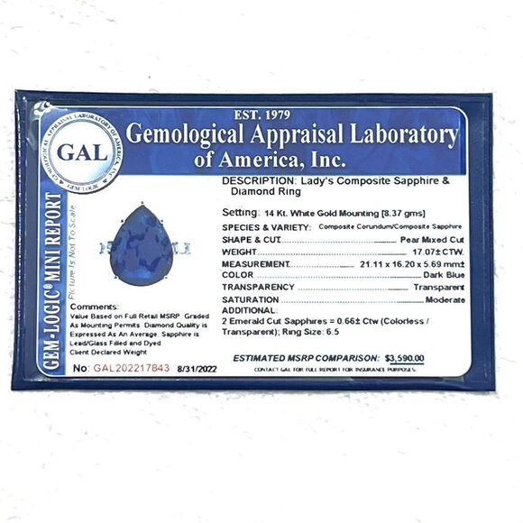 Sapphire Diamond Ring Size 6.5 14k W Gold 17.73 TCW Certified $3,590 217843 - Picture 14 of 14